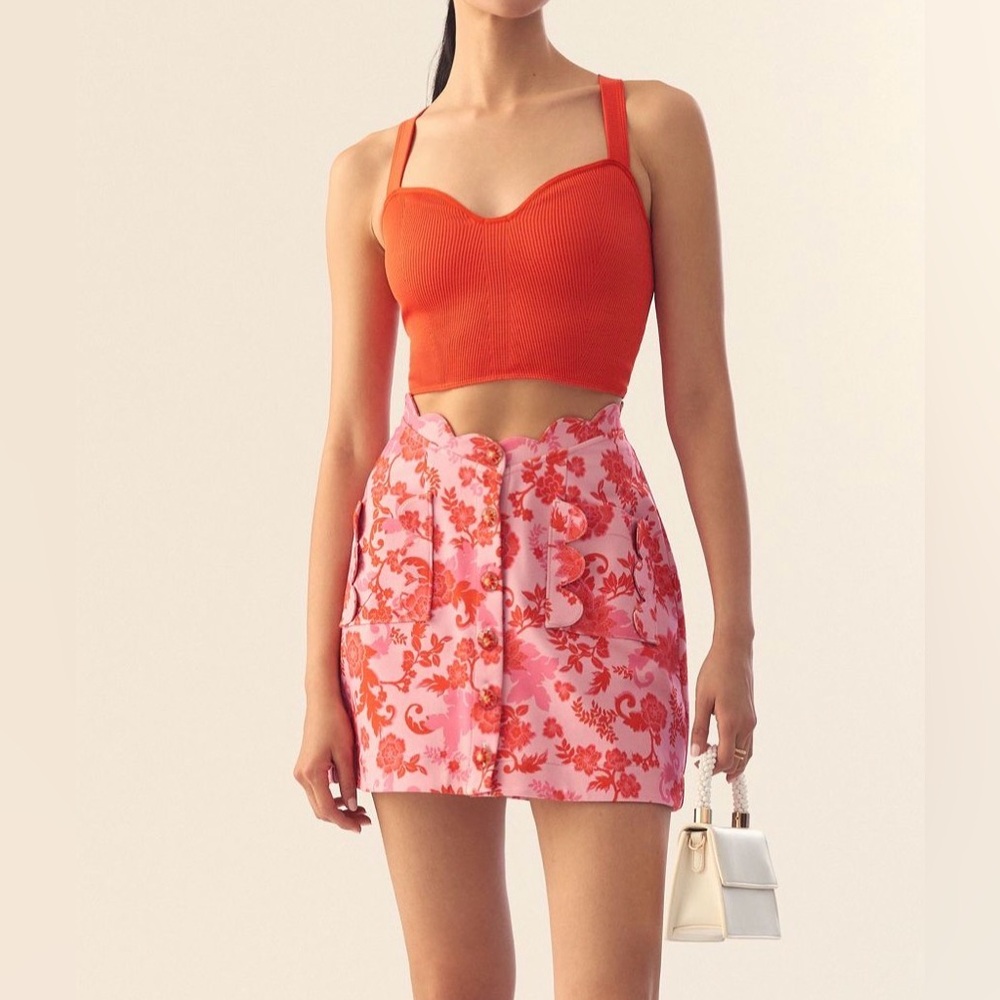 Maeve Pink and Red Floral Button-Front Mini Skirt size 16 (fits like 14)